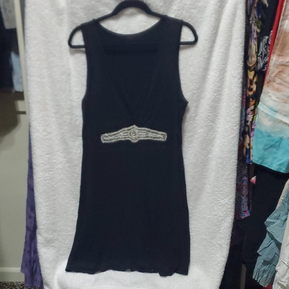 VENUS Black Midi Dress with Silver Detail